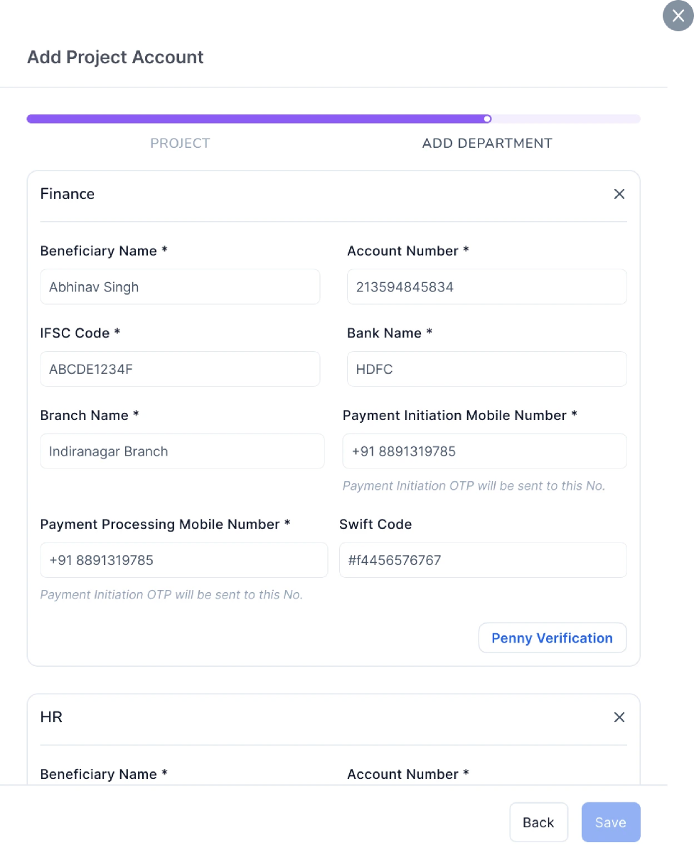 Add department account - filled form